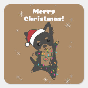 Adesivo Quadrado Cachorro de Natal Chiwawa Animais de inverno Praça