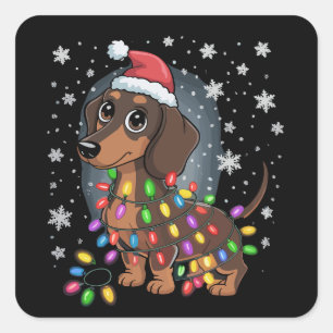 Adesivo Quadrado Cachorro de Natal Dachshund Papai Noel Xmas Wiener