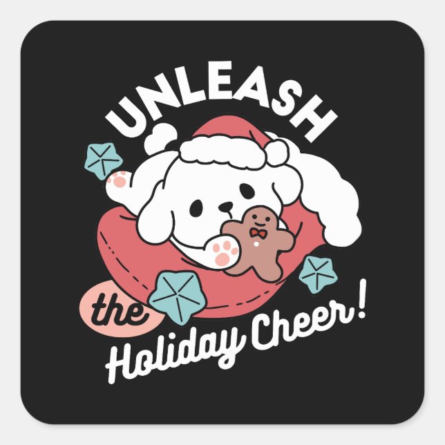 Adesivo Quadrado Cachorro de Natal em Santa Hat - Feriado Cheque pa (Frente)