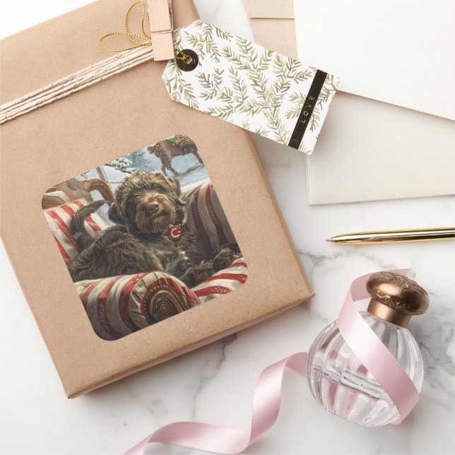 Adesivo Quadrado Cachorro de Natal Festivo (Presentear)