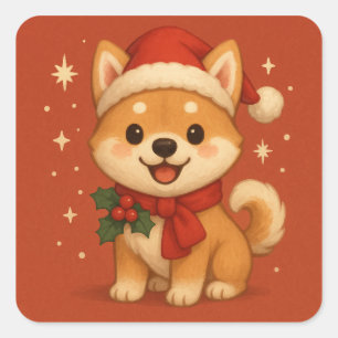 Adesivo Quadrado Cachorro de Natal Fofo
