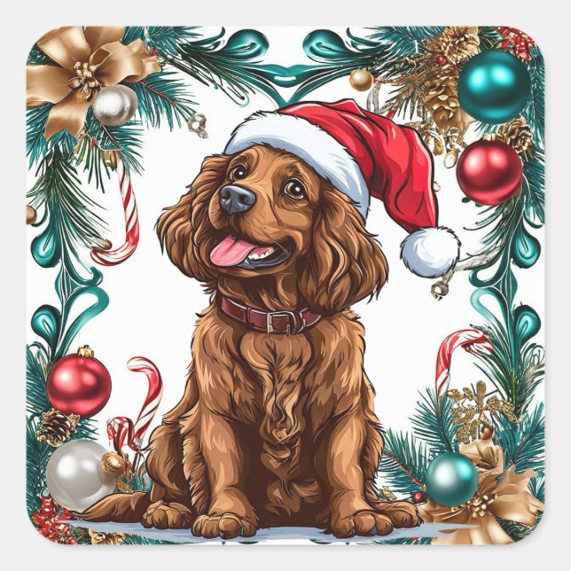 Adesivo Quadrado Cachorro de Natal fofo (Frente)
