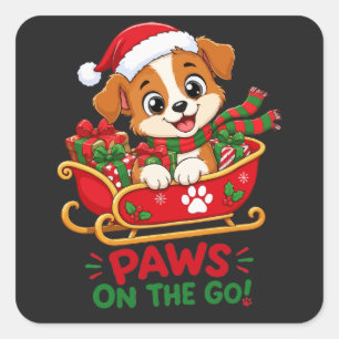 Adesivo Quadrado Cachorro de Natal Fofo em Trenó
