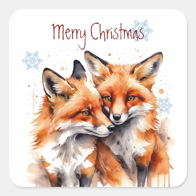 Adesivo Quadrado Cachorro de Natal Fox Fox Foxes Wildlife (Frente)