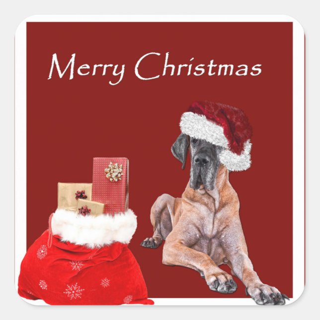 Adesivo Quadrado Cachorro de Natal - Grande Dane (Frente)