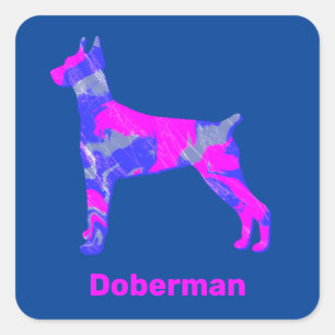 Adesivo Quadrado Cachorro Doberman Silhouette Louca Quente