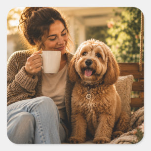 Adesivo Quadrado Cachorro e Café