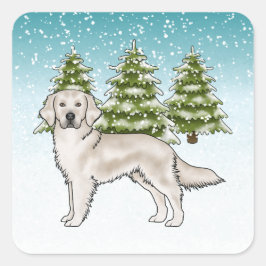 Adesivo Quadrado Cachorro English Cream Golden Retriever Natal Azul