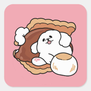 Adesivo Quadrado Cachorro Engraçado e Design de S'more – Pun para A