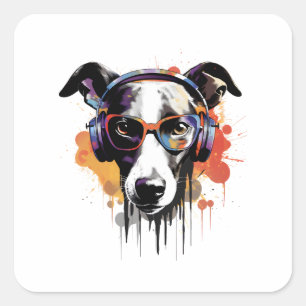 Adesivo Quadrado Cachorro Escutando Música Greyhound