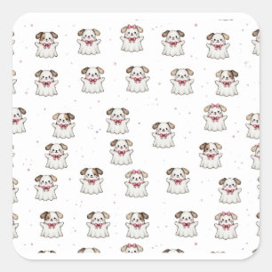 Adesivo Quadrado Cachorro Fantasma Fofo Bandana de Halloween Laço R