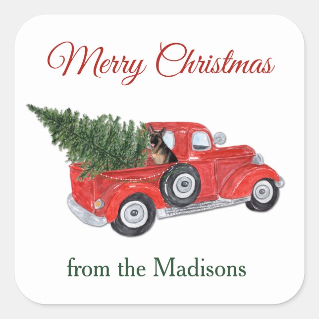 Adesivo Quadrado Cachorro german shepherd Cachorro Aquarela Caminhã (Frente)