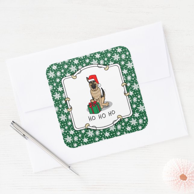 Adesivo Quadrado Cachorro German shepherd de Natal Santa Hat (Envelope)