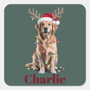 Adesivo Quadrado Cachorro Golden Retriever Natal Nome Personalizado
