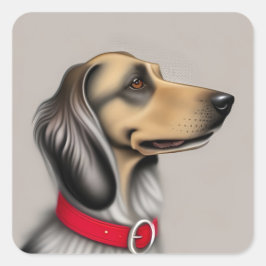 Adesivo Quadrado Cachorro Gracioso Com Colar Vermelho Posicionado P