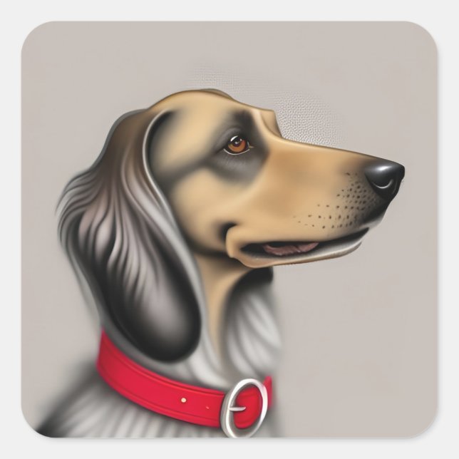 Adesivo Quadrado Cachorro Gracioso Com Colar Vermelho Posicionado P (Frente)