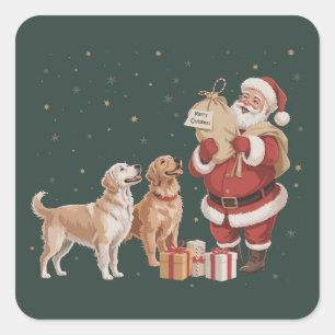 Adesivo Quadrado Cachorro Mãe Retriever Dourado Vintage Natal Papai