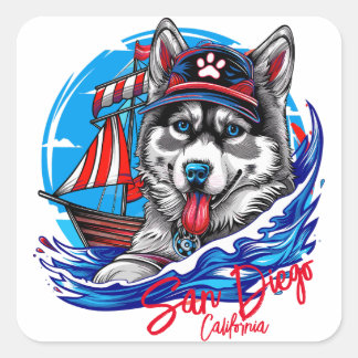 Adesivo Quadrado Cachorro Malamute do Rouco Marítimo Patriótico, Sa