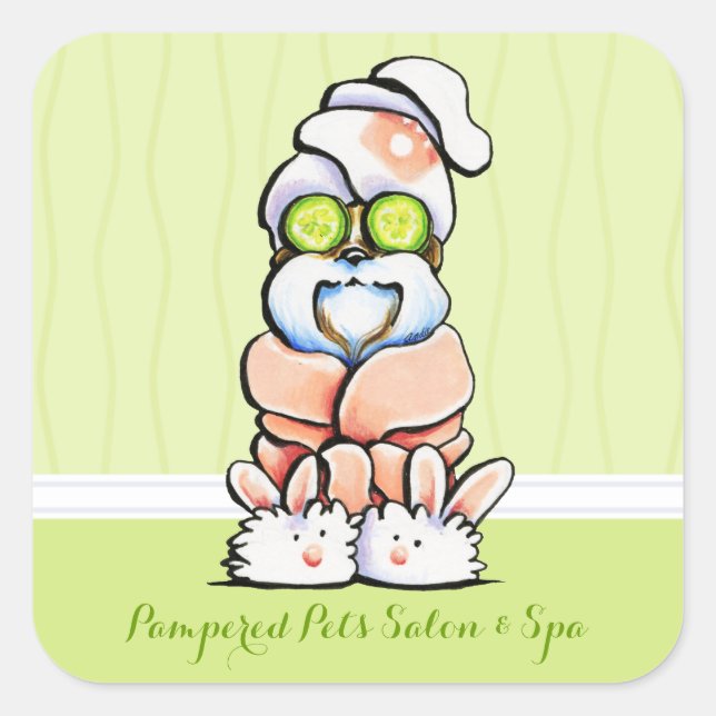 Adesivo Quadrado Cachorro Marketing Spa Shih Tzu Cucumber (Frente)