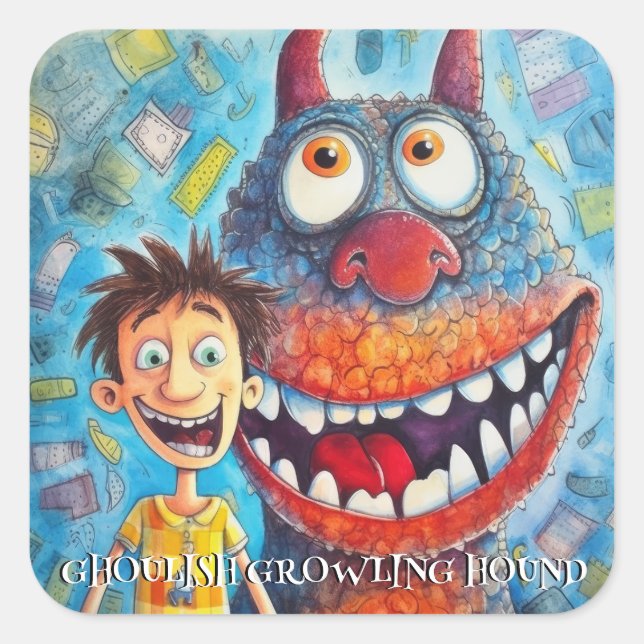 Adesivo Quadrado Cachorro Monstro Engraçado: Cachorro Gomelado (Frente)