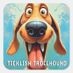 Adesivo Quadrado Cachorro Monstro Engraçado: Cachorro-Ticklish