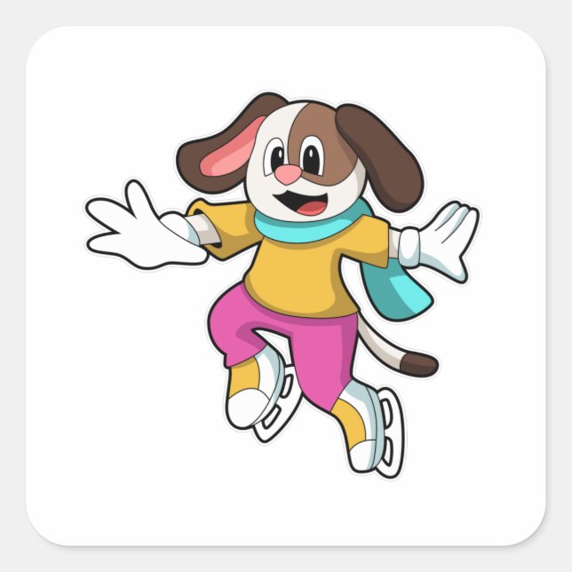 Adesivo Quadrado Cachorro no gelo com skates de gelo (Frente)