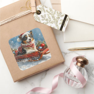 Adesivo Quadrado Cachorro-pastor australiano no Natal de Sledge