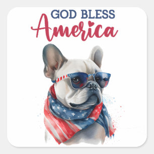 Adesivo Quadrado Cachorro Patriota - Bulldog Francês