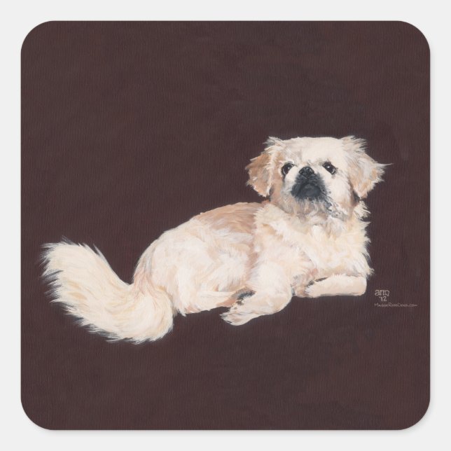 Adesivo Quadrado Cachorro Pequinês Branco (Frente)