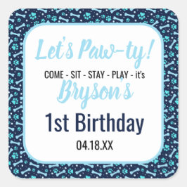 Adesivo Quadrado Cachorro Personalizado Aniversário Pato Azul Impri