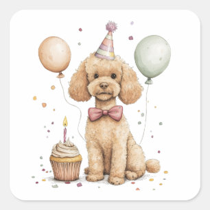 Adesivo Quadrado Cachorro Poodle Padrão de Aniversário