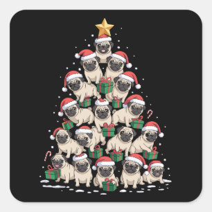 Adesivo Quadrado Cachorro Pug Árvore de Natal Fofo Natal Cachorro M