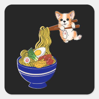 Adesivo Quadrado Cachorro Ramen Corgi