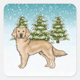 Adesivo Quadrado Cachorro Retriever Amarelo Dourado Natal Azul Neva