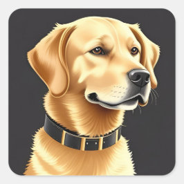 Adesivo Quadrado Cachorro Retriever Dourado Usando uma Coleira de C