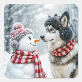 Adesivo Quadrado Cachorro rouco Com Neve