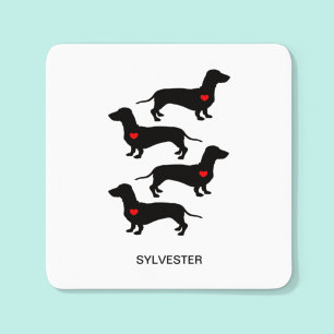 Adesivo Quadrado Cachorro Salsicha Dachshund Coração Monograma Nome