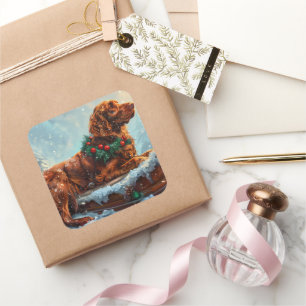 Adesivo Quadrado Cachorro Vermelho Irlandês Festivo