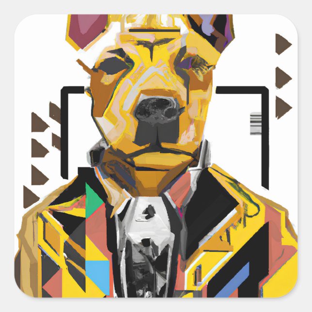 Adesivo Quadrado Cachorro Vestindo um traje: Arte Digital (Frente)