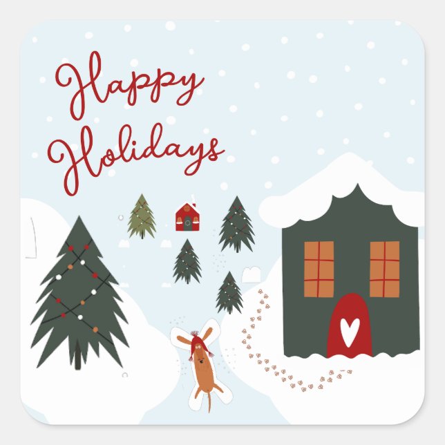 Adesivo Quadrado Cachorros brancos, bonitos, Fazeres, neves (Frente)