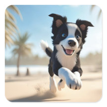 Cachorros brincando na praia
