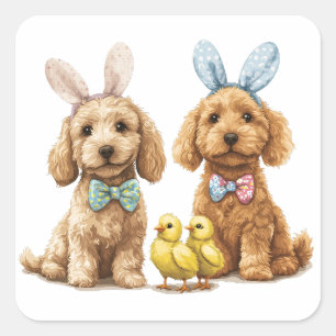 Adesivo Quadrado Cachorros de Goldendoodle páscoas