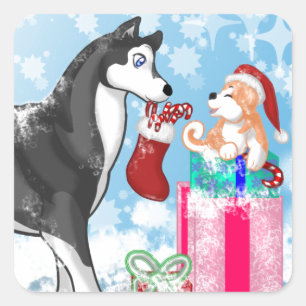 Adesivo Quadrado Cachorros de Natal!