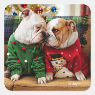 Adesivo Quadrado Cachorros de Natal em Suéteres
