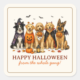 Adesivo Quadrado Cachorros Fofos em Fantasias de Halloween