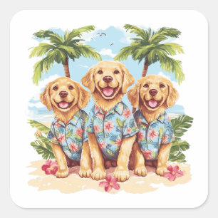 Adesivo Quadrado Cachorros ouros que Vestem camisas havaianas