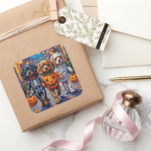 Adesivo Quadrado Cachorros Tibetanos Espanhóis Em Figurinos De Hall (Presentear)