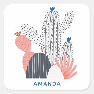 Adesivo Quadrado Cacto de cinza rosa. Suculente de abstrato moderno