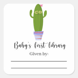 Adesivo Quadrado Cacto engraçado - Ex-libris para Chá de Bebê