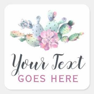 Adesivo Quadrado Cacto Suculento de Aguarela Pêra Espinhosa Boêmio